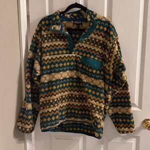 Patagonia Teal, Mustard & Cream Patterned Fleece Pullover